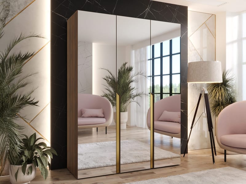Milias garderobe med speil 150x202 cm - Brun/gull - Oppbevaring - Garderober & garderobesystem