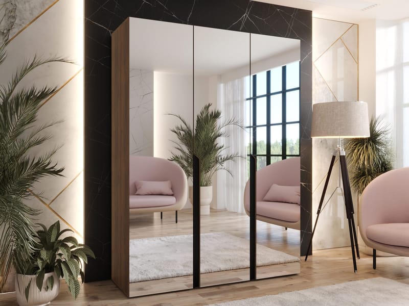 Milias garderobe med speil 150x202 cm - Brun/svart - Oppbevaring - Garderober & garderobesystem