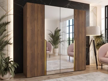 Milias garderobe med speil 200x202 cm - Brun/gull - Oppbevaring - Garderober & garderobesystem