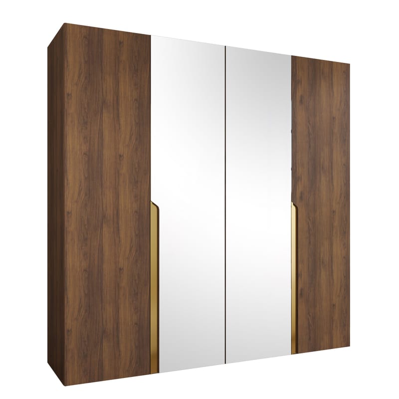 Milias garderobe med speil 200x202 cm - Brun/gull - Oppbevaring - Garderober & garderobesystem