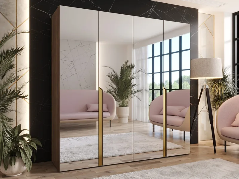 Milias garderobe med speil 200x202 cm - Brun/gull - Oppbevaring - Garderober & garderobesystem