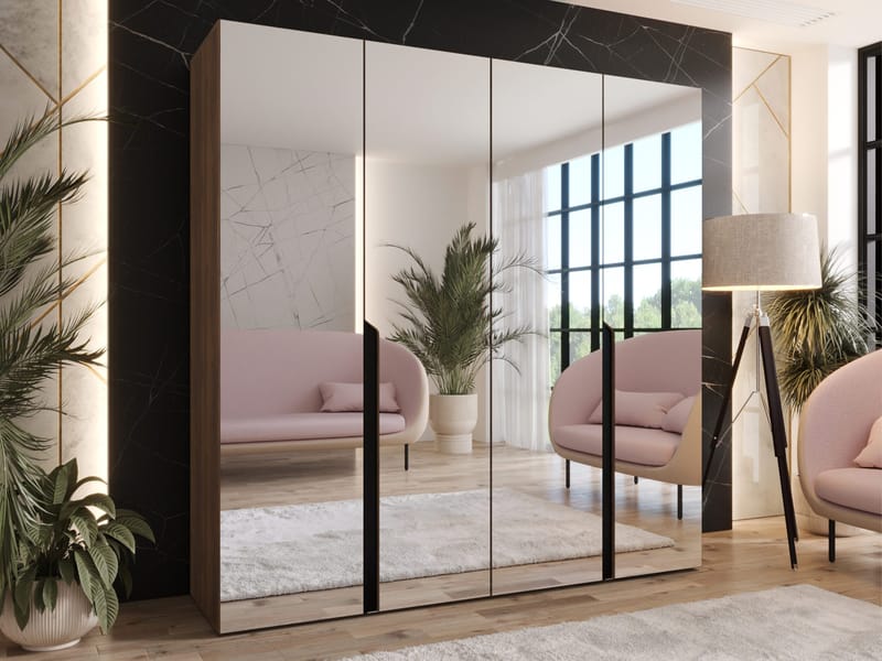 Milias garderobe med speil 200x202 cm - Brun/svart - Oppbevaring - Garderober & garderobesystem