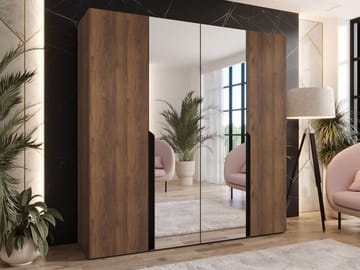 Milias garderobe med speil 200x202 cm - Brun/svart - Oppbevaring - Garderober & garderobesystem