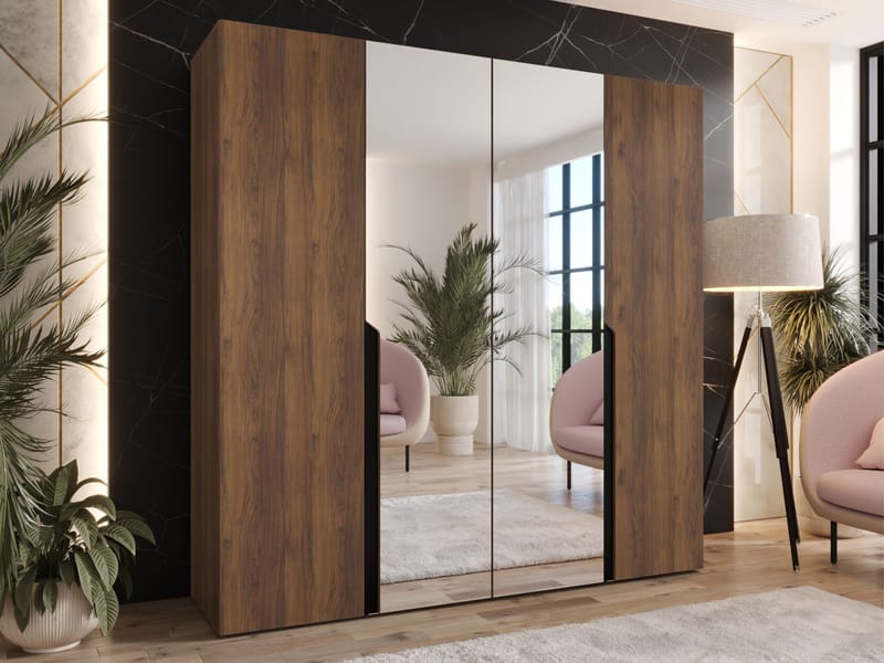 Milias garderobe med speil 200x202 cm - Brun/svart - Oppbevaring - Garderober & garderobesystem