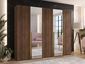Milias garderobe med speil 250x202 cm - Brun/gull - Oppbevaring - Garderober & garderobesystem