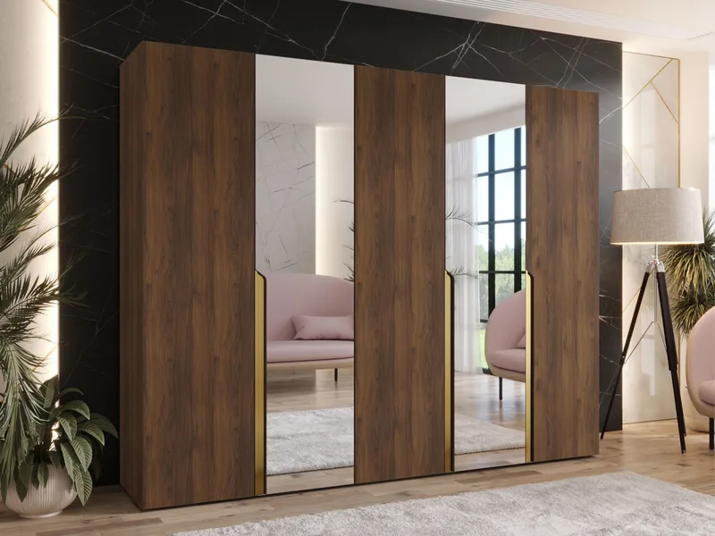 Milias garderobe med speil 250x202 cm - Brun/gull - Oppbevaring - Garderober & garderobesystem