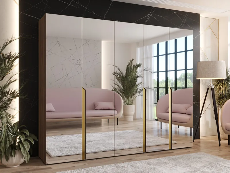 Milias garderobe med speil 250x202 cm - Brun/gull - Oppbevaring - Garderober & garderobesystem