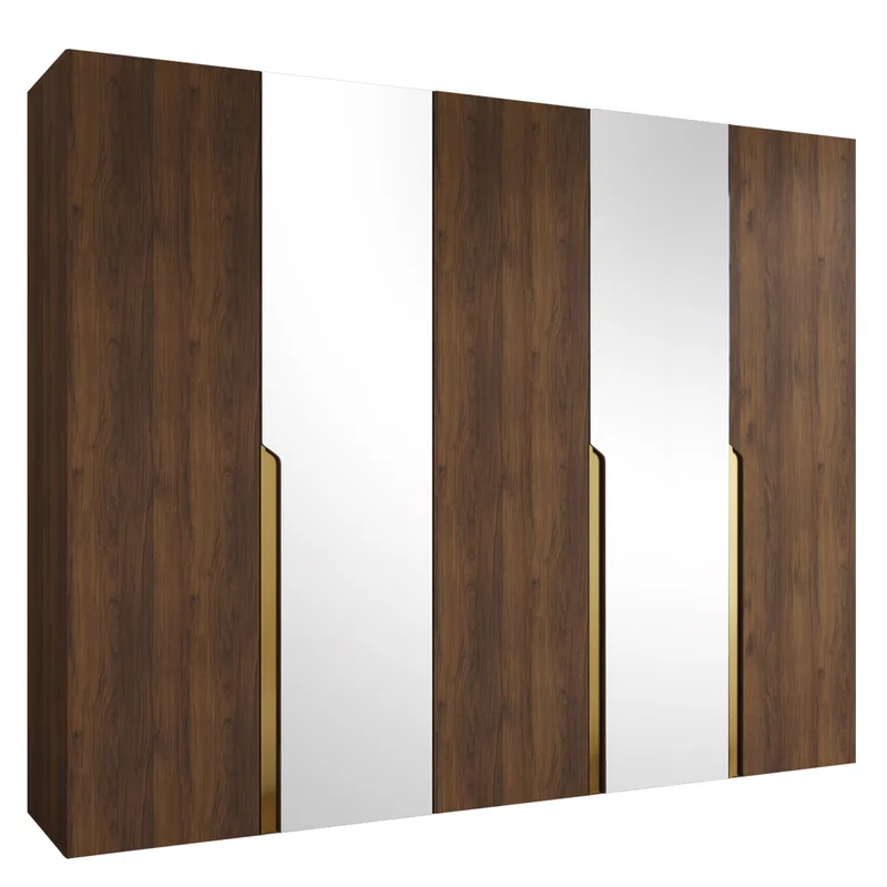 Milias garderobe med speil 250x202 cm - Brun/gull - Oppbevaring - Garderober & garderobesystem