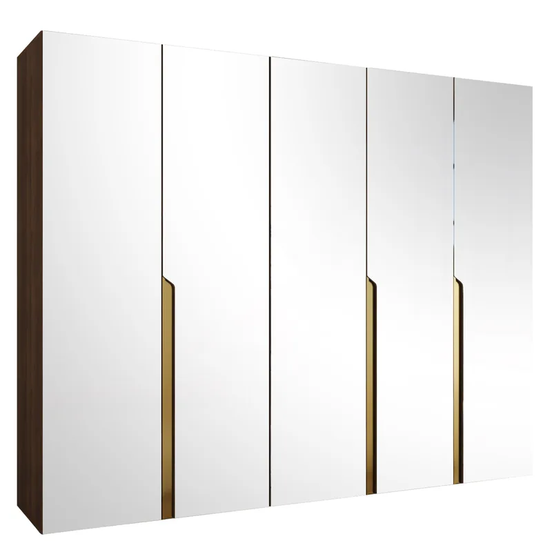 Milias garderobe med speil 250x202 cm - Brun/gull - Oppbevaring - Garderober & garderobesystem
