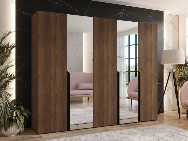 Milias garderobe med speil 250x202 cm - Brun/svart - Oppbevaring - Garderober & garderobesystem