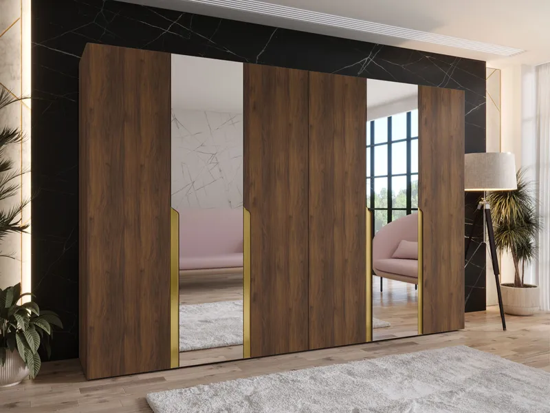 Milias garderobe med speil 300x202 cm - Brun/gull - Oppbevaring - Garderober & garderobesystem