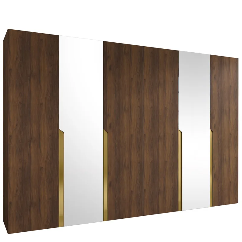 Milias garderobe med speil 300x202 cm - Brun/gull - Oppbevaring - Garderober & garderobesystem
