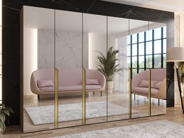 Milias garderobe med speil 300x202 cm - Brun/gull - Oppbevaring - Garderober & garderobesystem