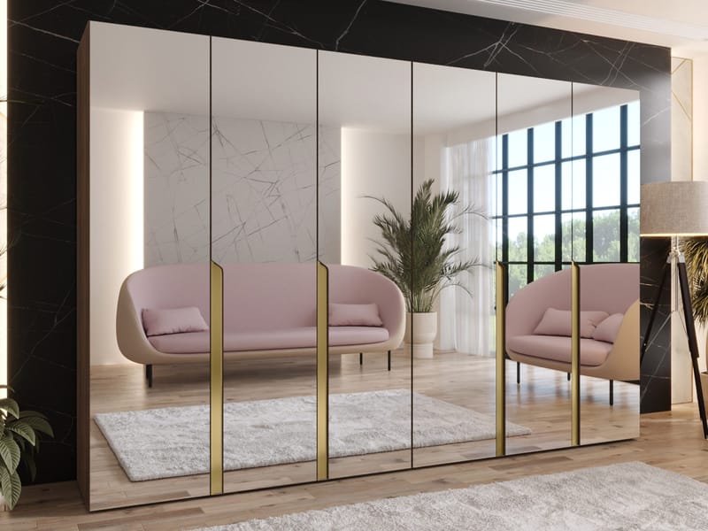 Milias garderobe med speil 300x202 cm - Brun/gull - Oppbevaring - Garderober & garderobesystem