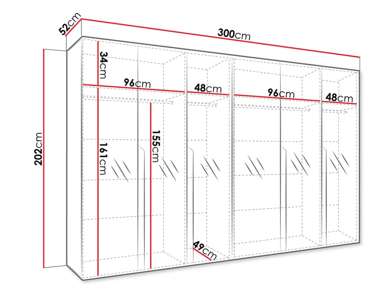 Milias garderobe med speil 300x202 cm - Brun/svart - Oppbevaring - Garderober & garderobesystem