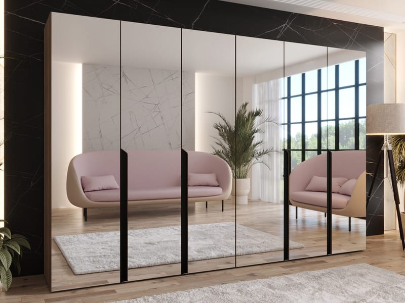 Milias garderobe med speil 300x202 cm - Brun/svart - Oppbevaring - Garderober & garderobesystem
