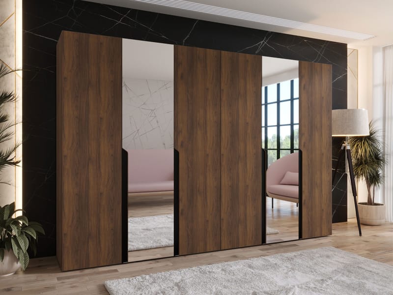 Milias garderobe med speil 300x202 cm - Brun/svart - Oppbevaring - Garderober & garderobesystem
