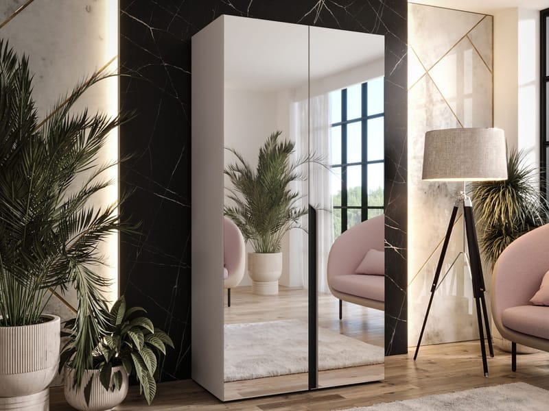 Milias Garderobeskap med speil 100x202 cm - beige / svart - Oppbevaring - Garderober & garderobesystem