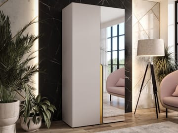 Milias Garderobeskap med speil 100x202 cm - Gull/beige - Oppbevaring - Garderober & garderobesystem