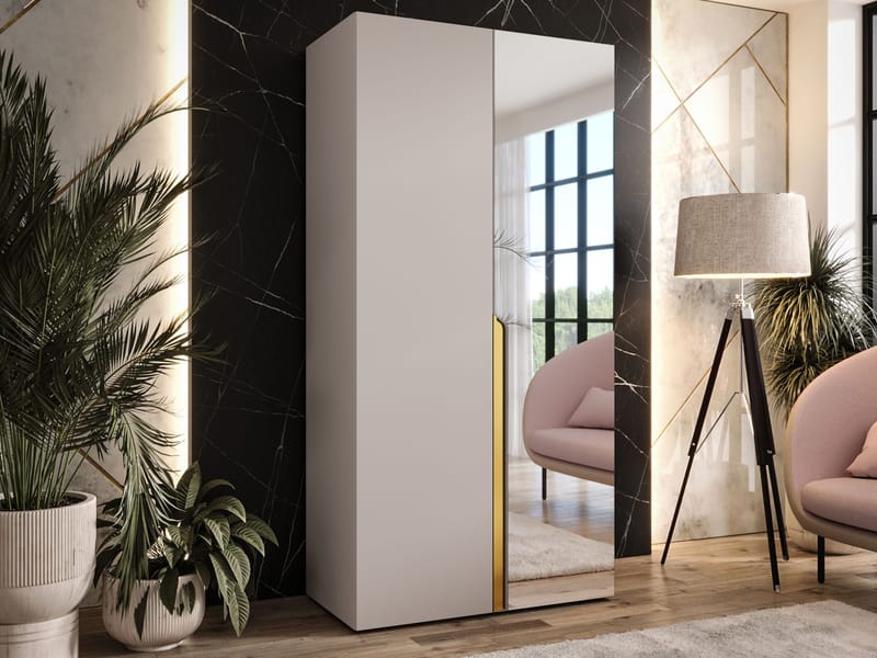 Milias Garderobeskap med speil 100x202 cm - Gull/beige - Oppbevaring - Garderober & garderobesystem