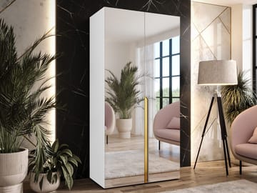 Milias Garderobeskap med speil 100x202 cm - hvit / gull - Oppbevaring - Garderober & garderobesystem