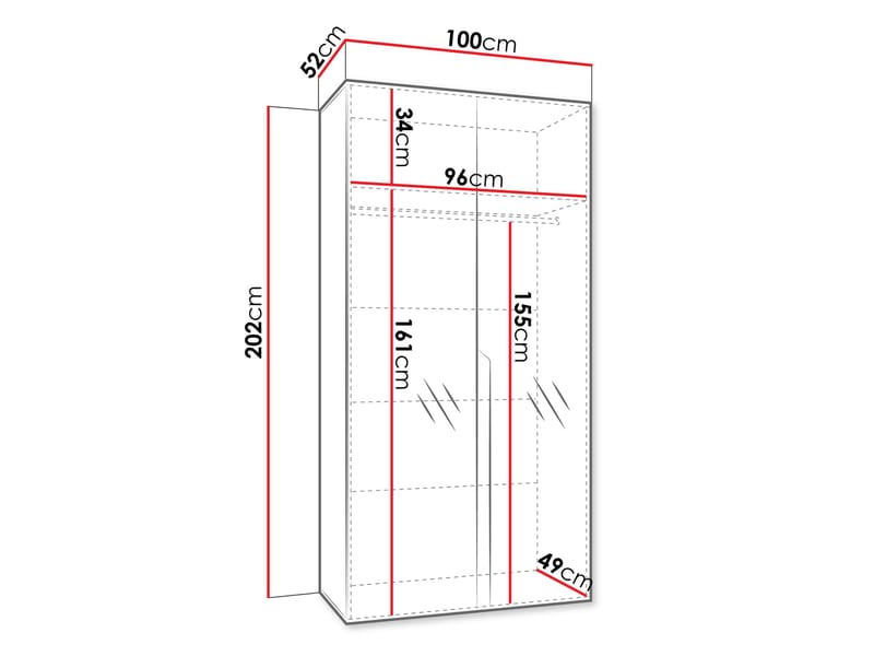Milias Garderobeskap med speil 100x202 cm - hvit / gull - Oppbevaring - Garderober & garderobesystem