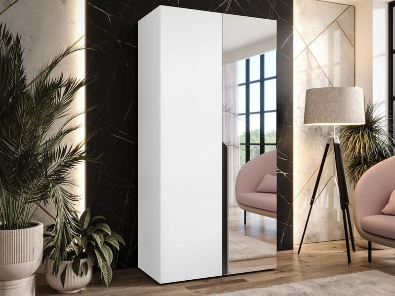 Milias Garderobeskap med speil 100x202 cm - hvit - Oppbevaring - Garderober & garderobesystem