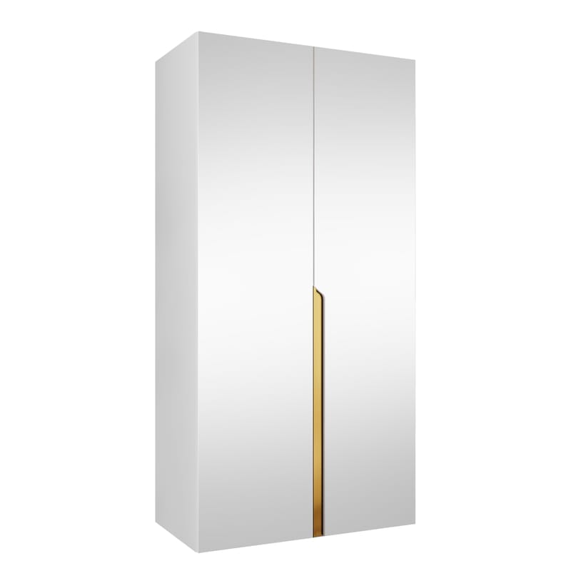 Milias Garderobeskap med speil 100x202 cm - hvit/gull - Oppbevaring - Garderober & garderobesystem