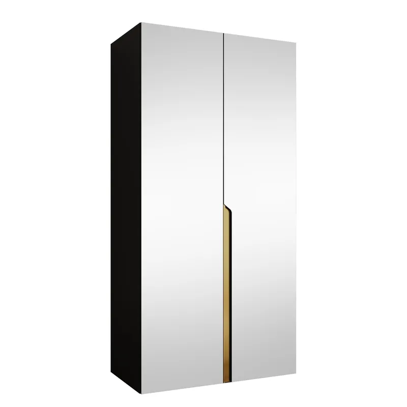 Milias Garderobeskap med speil 100x202 cm - svart / gull - Oppbevaring - Garderober & garderobesystem