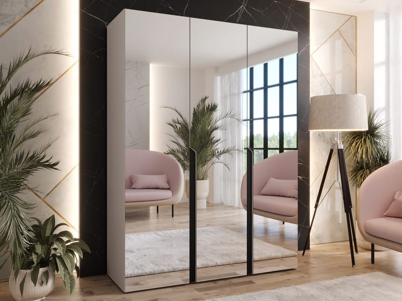 Milias Garderobeskap med speil 150x202 cm - beige / svart - Oppbevaring - Garderober & garderobesystem