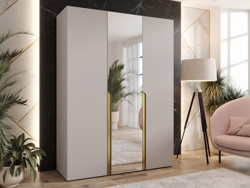 Milias Garderobeskap med speil 150x202 cm - Gull, beige - Oppbevaring - Garderober & garderobesystem