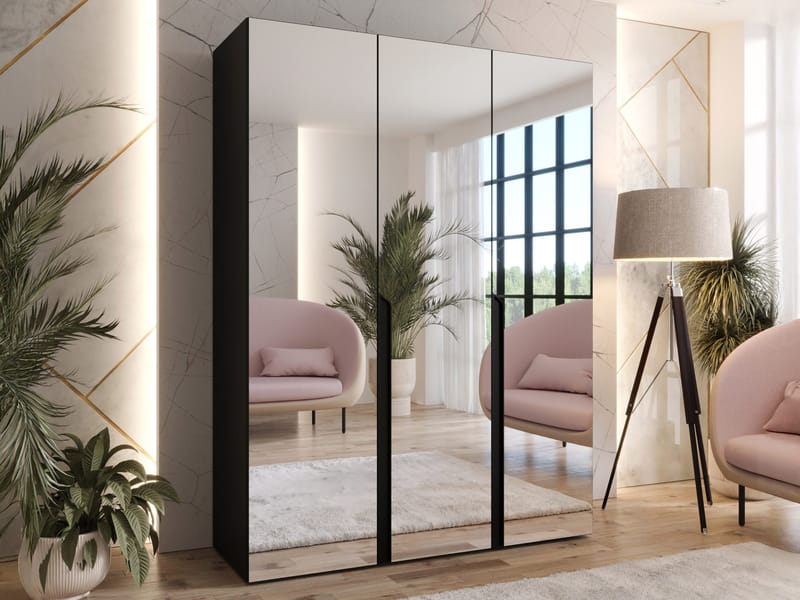 Milias Garderobeskap med speil 150x202 cm - svart - Oppbevaring - Garderober & garderobesystem
