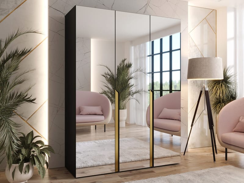 Milias Garderobeskap med speil 150x202 cm - svart - Oppbevaring - Garderober & garderobesystem