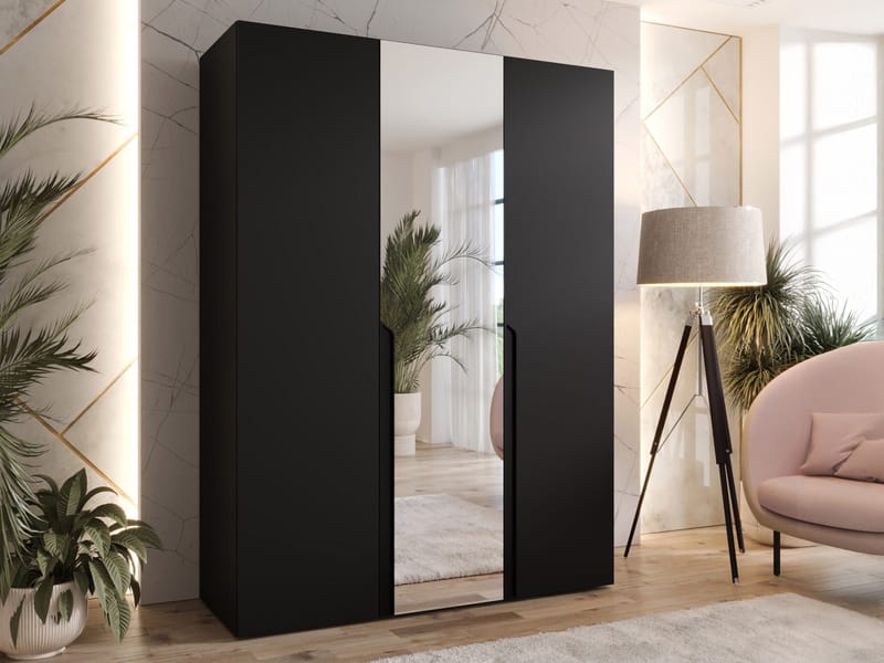 Milias Garderobeskap med speil 150x202 cm - svart - Oppbevaring - Garderober & garderobesystem