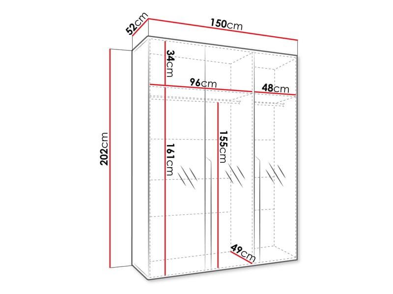 Milias Garderobeskap med speil 150x202 cm - svart - Oppbevaring - Garderober & garderobesystem