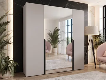 Milias Garderobeskap med speil 200x202 cm - beige - Oppbevaring - Garderober & garderobesystem