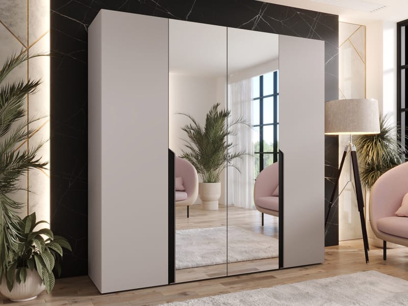 Milias Garderobeskap med speil 200x202 cm - beige - Oppbevaring - Garderober & garderobesystem