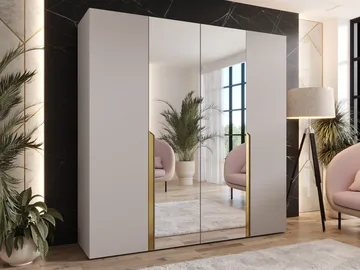 Milias Garderobeskap med speil 200x202 cm - beige - Oppbevaring - Garderober & garderobesystem