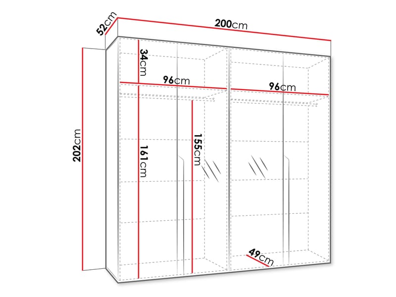 Milias Garderobeskap med speil 200x202 cm - hvit - Oppbevaring - Garderober & garderobesystem