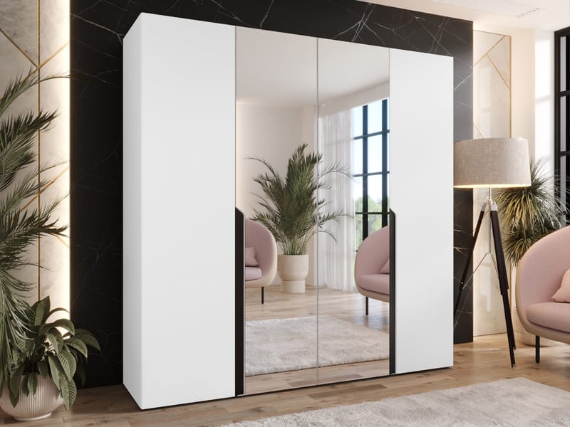 Milias Garderobeskap med speil 200x202 cm - hvit - Oppbevaring - Garderober & garderobesystem