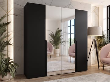 Milias Garderobeskap med speil 200x202 cm - svart - Oppbevaring - Garderober & garderobesystem