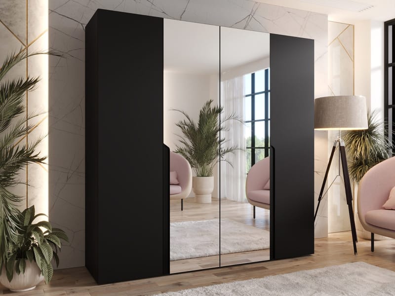 Milias Garderobeskap med speil 200x202 cm - svart - Oppbevaring - Garderober & garderobesystem