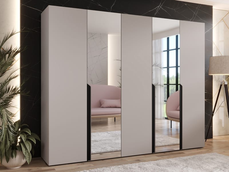 Milias Garderobeskap med speil 250x202 cm - beige - Oppbevaring - Garderober & garderobesystem