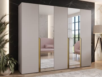 Milias Garderobeskap med speil 250x202 cm - beige - Oppbevaring - Garderober & garderobesystem