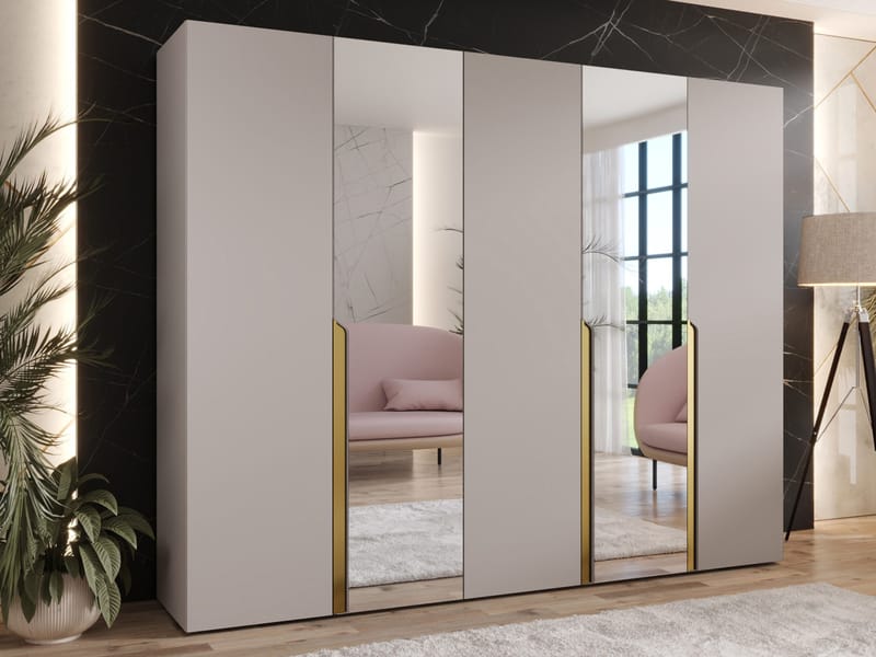 Milias Garderobeskap med speil 250x202 cm - beige - Oppbevaring - Garderober & garderobesystem