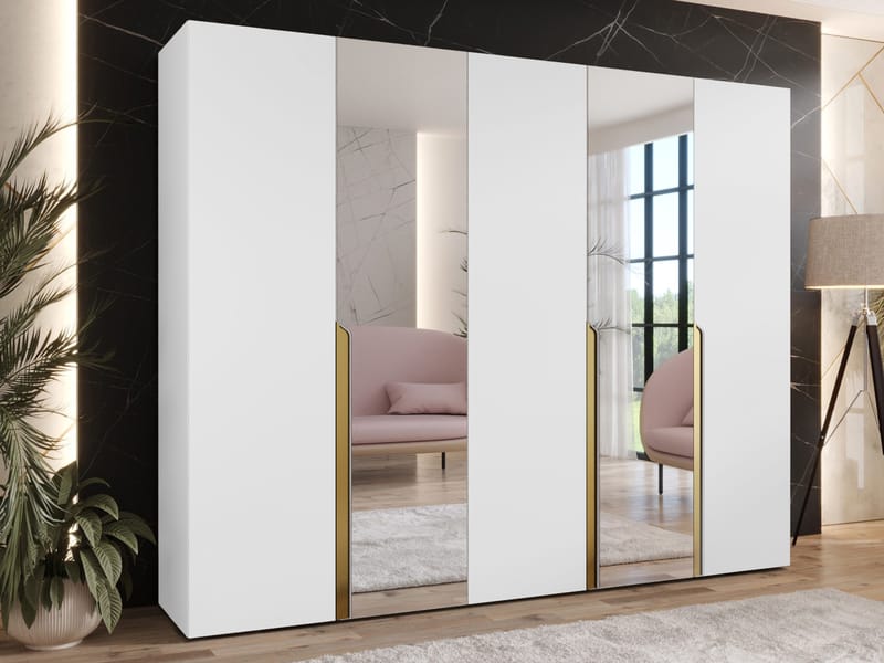 Milias Garderobeskap med speil 250x202 cm - hvit - Oppbevaring - Garderober & garderobesystem