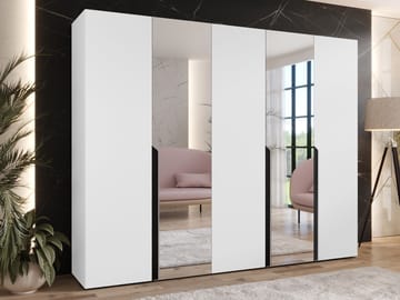 Milias Garderobeskap med speil 250x202 cm - svart, hvit - Oppbevaring - Garderober & garderobesystem