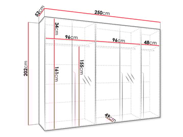 Milias Garderobeskap med speil 250x202 cm - svart, hvit - Oppbevaring - Garderober & garderobesystem
