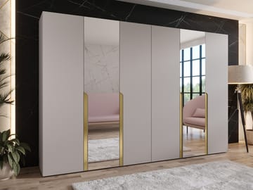 Milias Garderobeskap med speil 300x202 cm - beige / gull - Oppbevaring - Garderober & garderobesystem