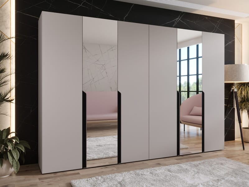 Milias Garderobeskap med speil 300x202 cm - beige - Oppbevaring - Garderober & garderobesystem